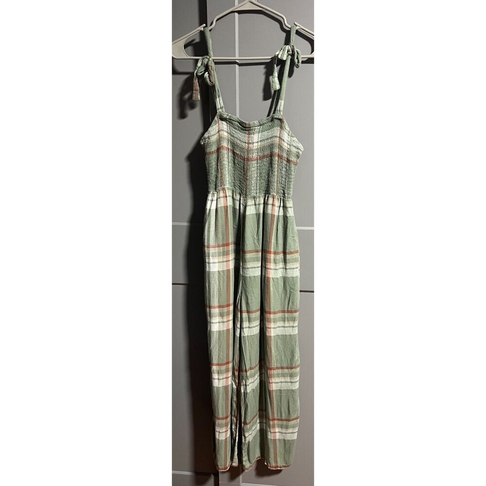 American Eagle Womens Spaghetti Strap Jumpsuit W/ Pockets Green Plaid Size Small